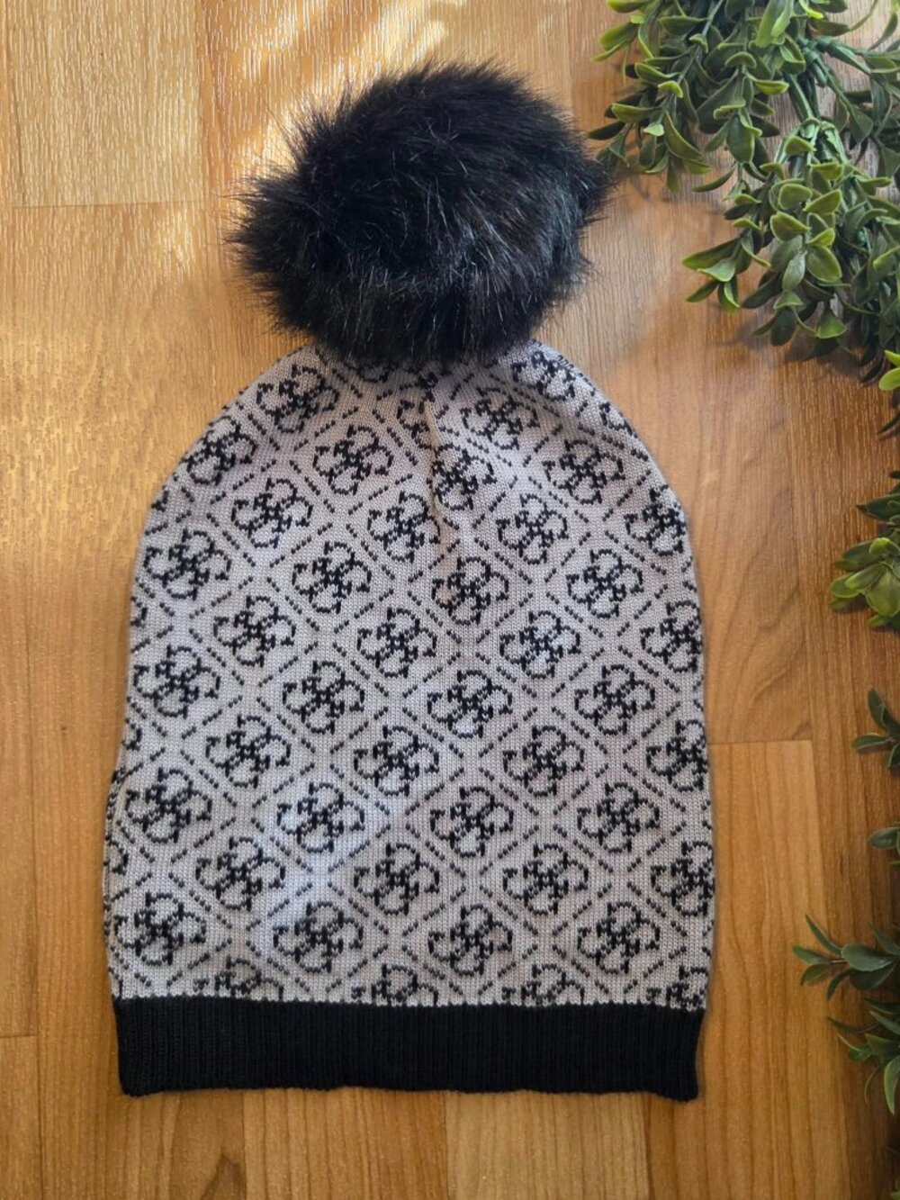 GUESS Los Angeles Monogram Knit Pom-Pom Beanie
